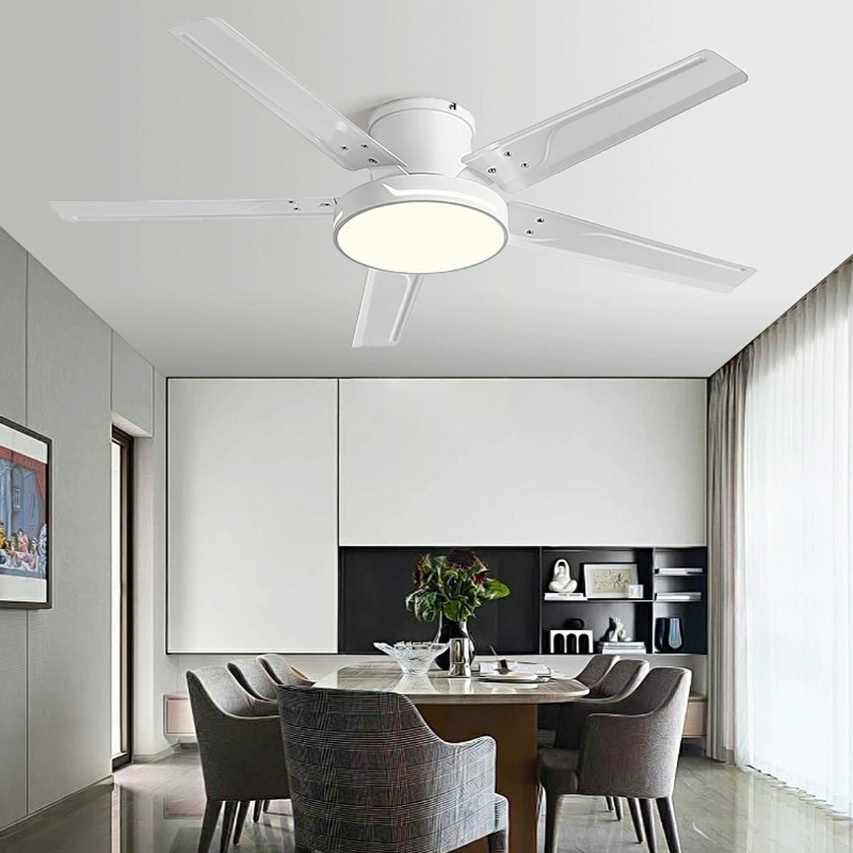 Modern Iron Five - leaf 6 - speed Inverter Fan Dimming Ceiling Fan Light - Flyachilles