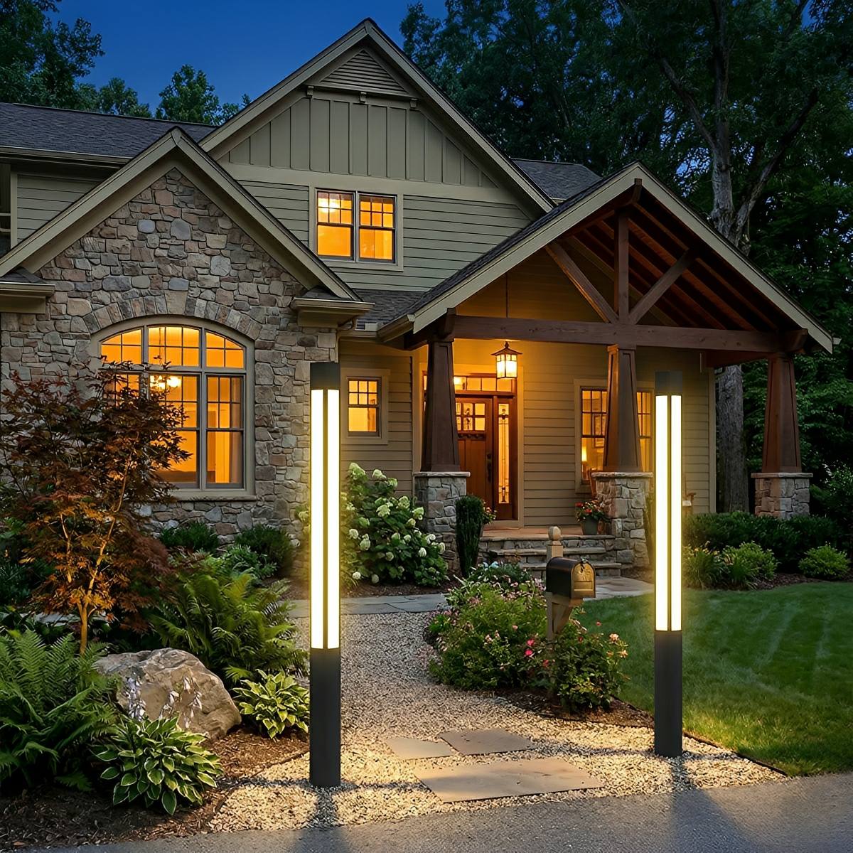 Modern LED Bollard Light – Waterproof Black Outdoor Pathway Light - Flyachilles