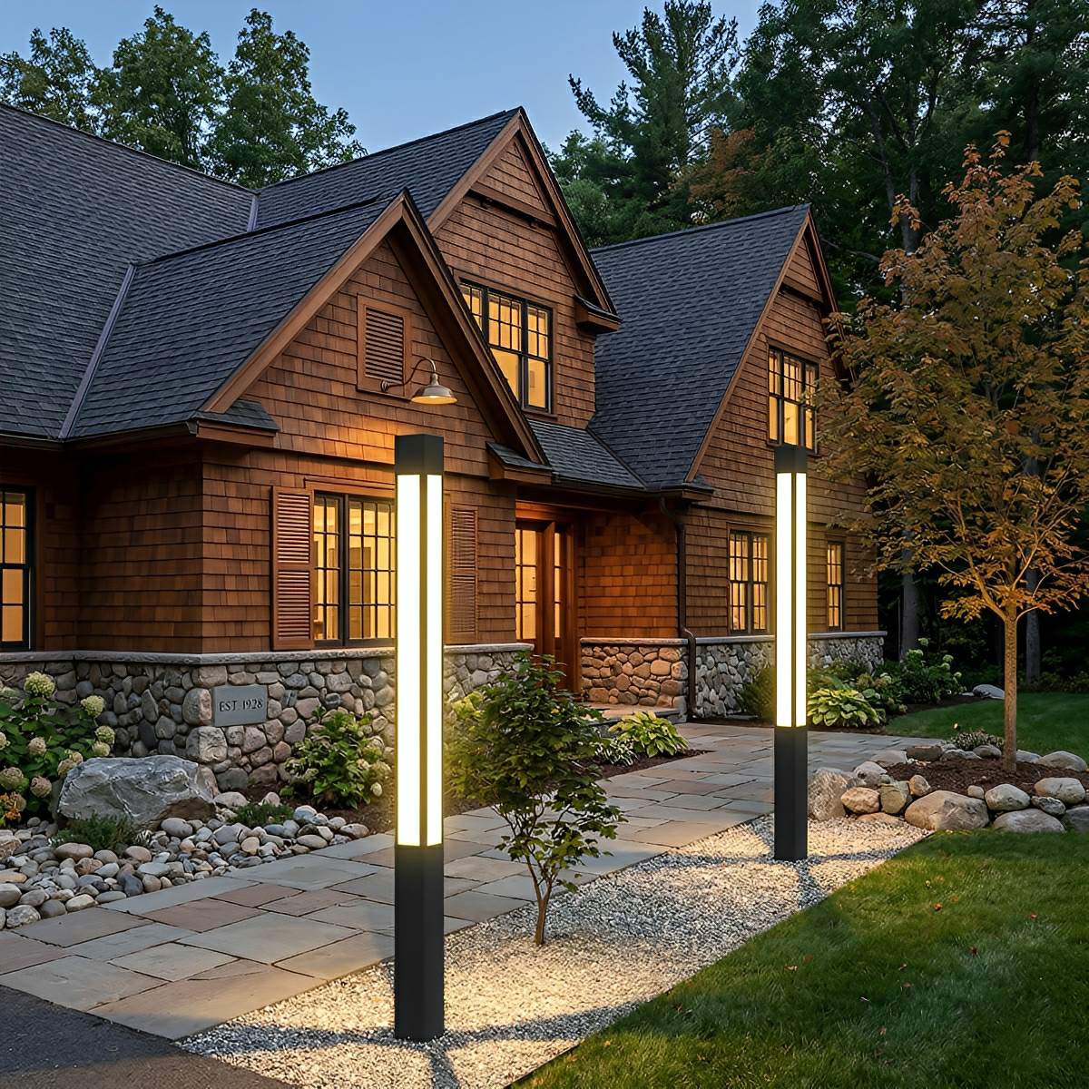 Modern LED Bollard Light – Waterproof Black Outdoor Pathway Light - Flyachilles