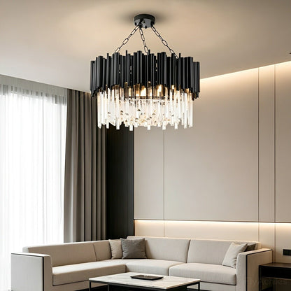 Modern Luxury Black Circular Crystal Chandelier Pendant Lamp - Flyachilles