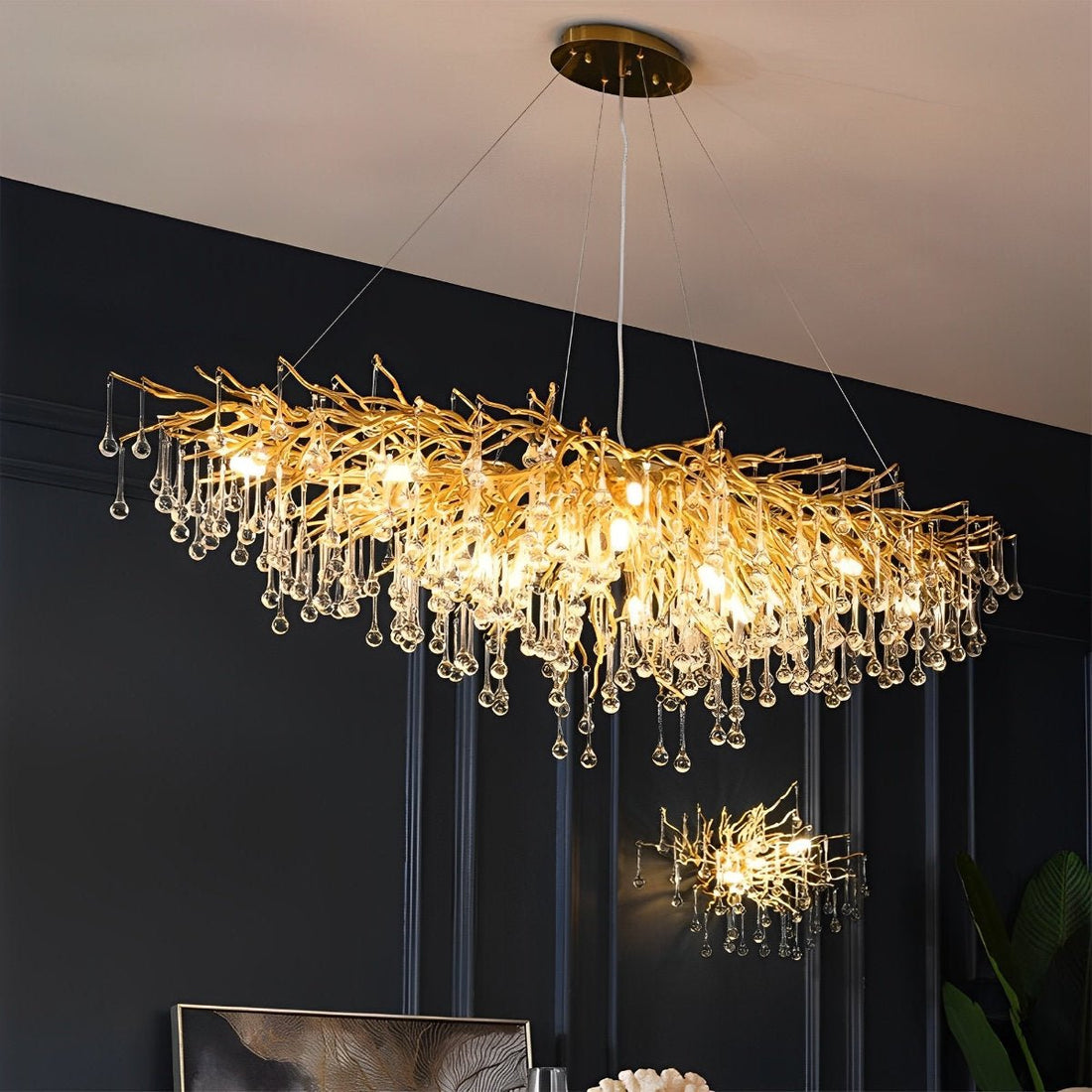 Modern Luxury Gold Tree Branch Teardrop Waterfall Chandelier Lights - Flyachilles