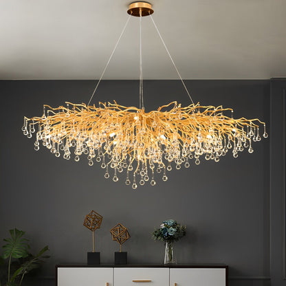 Modern Luxury Gold Tree Branch Teardrop Waterfall Chandelier Lights - Flyachilles