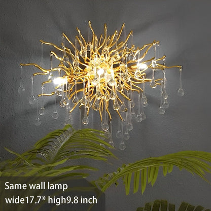 Modern Luxury Gold Tree Branch Teardrop Waterfall Chandelier Lights - Flyachilles