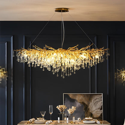 Modern Luxury Gold Tree Branch Teardrop Waterfall Chandelier Lights - Flyachilles