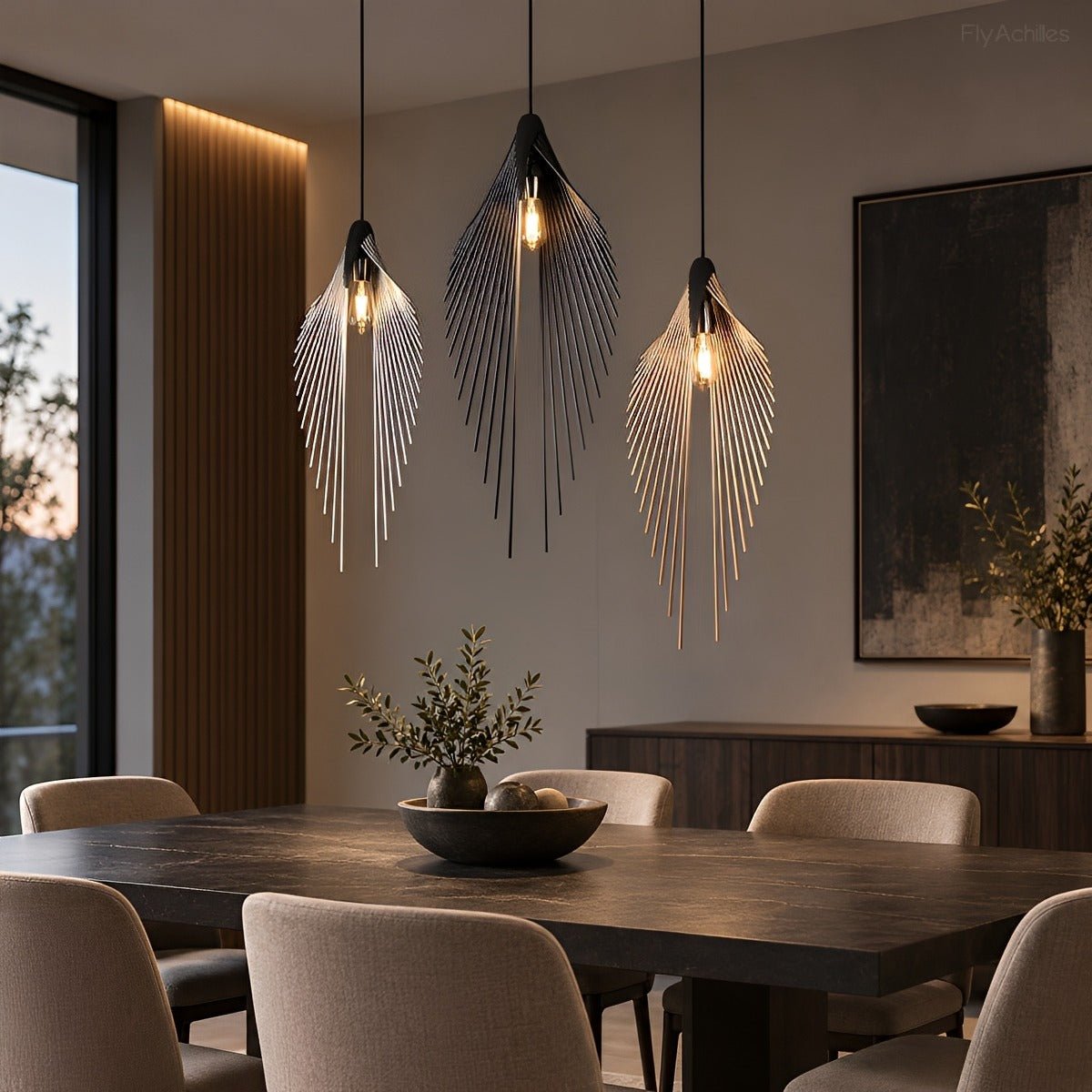 Modern Luxury Sculptural Feather LED Pendant Light - Flyachilles