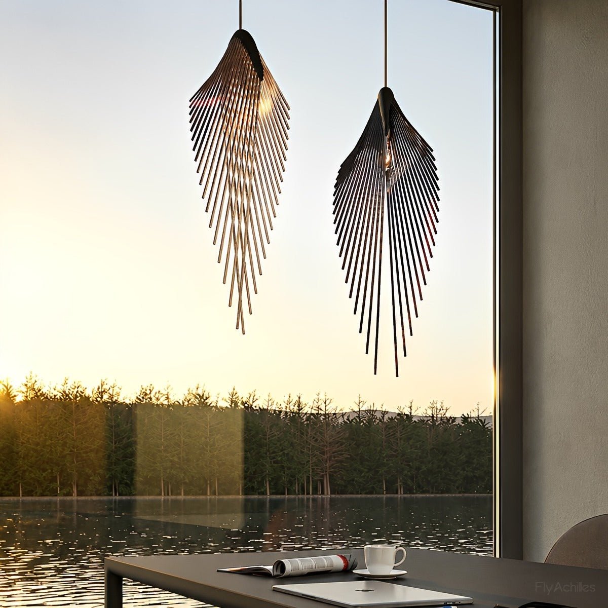 Modern Luxury Sculptural Feather LED Pendant Light - Flyachilles