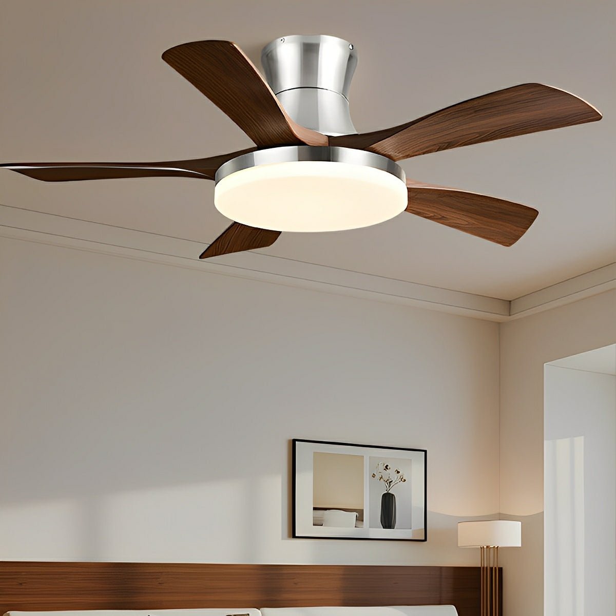 Modern Minimalist 5 - Blades DC Motor Reverse Full - Spectrum LED Ceiling Fan Light - Flyachilles
