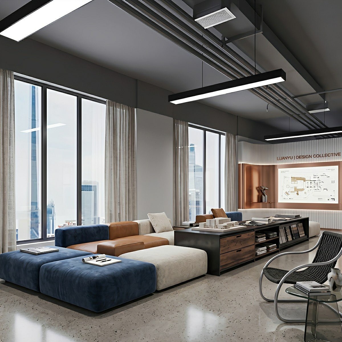 Modern Minimalist Black LED Recessed Hanging Linear Light - Flyachilles