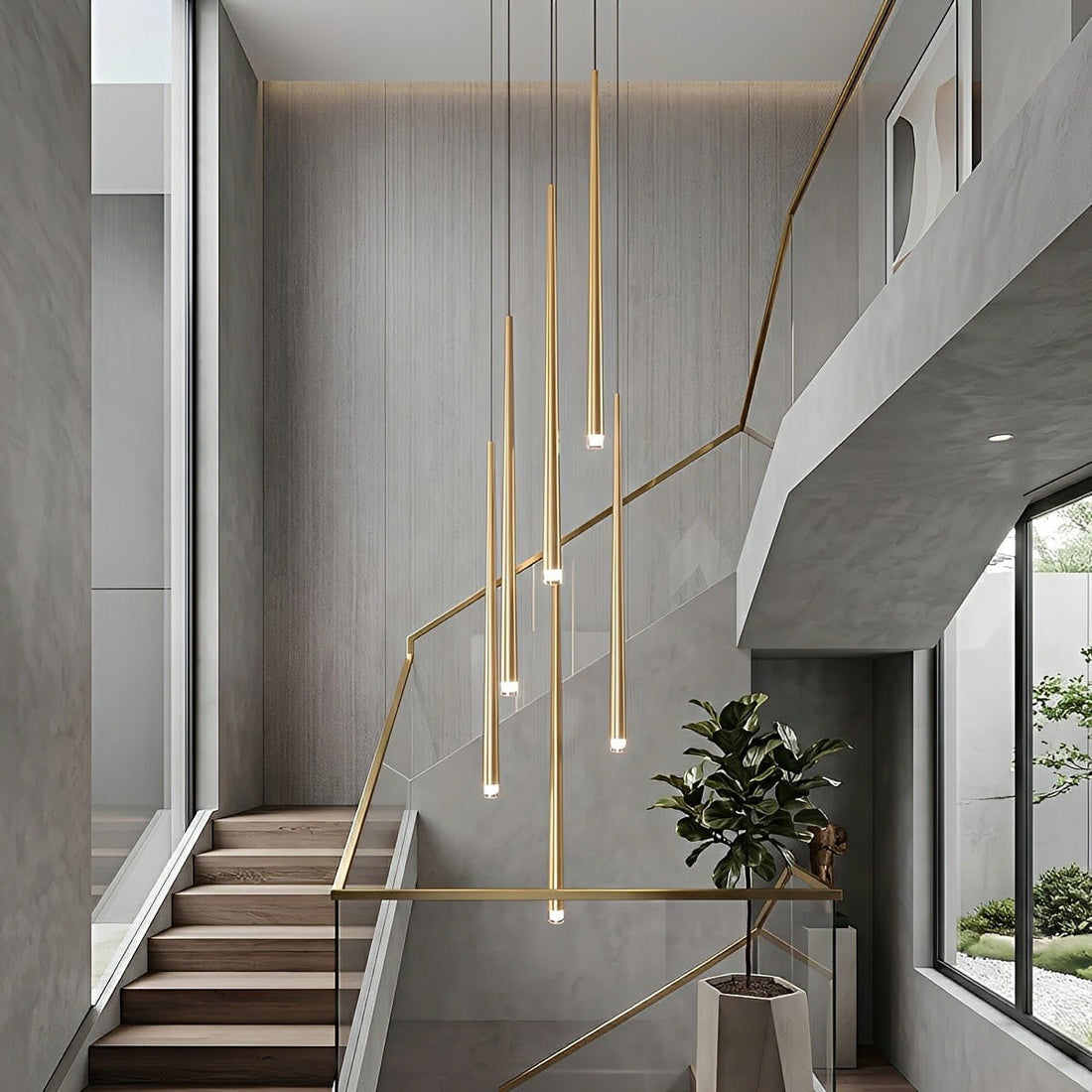 Modern Minimalist Multi - Drop Linear LED Stairs Pendant Lights - Flyachilles