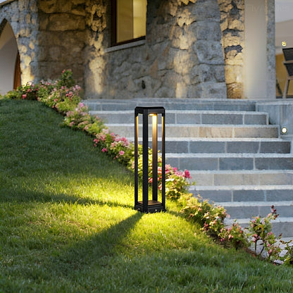 Modern Minimalist Rectangle Hollow Waterproof Black Pathway Post Light - Flyachilles