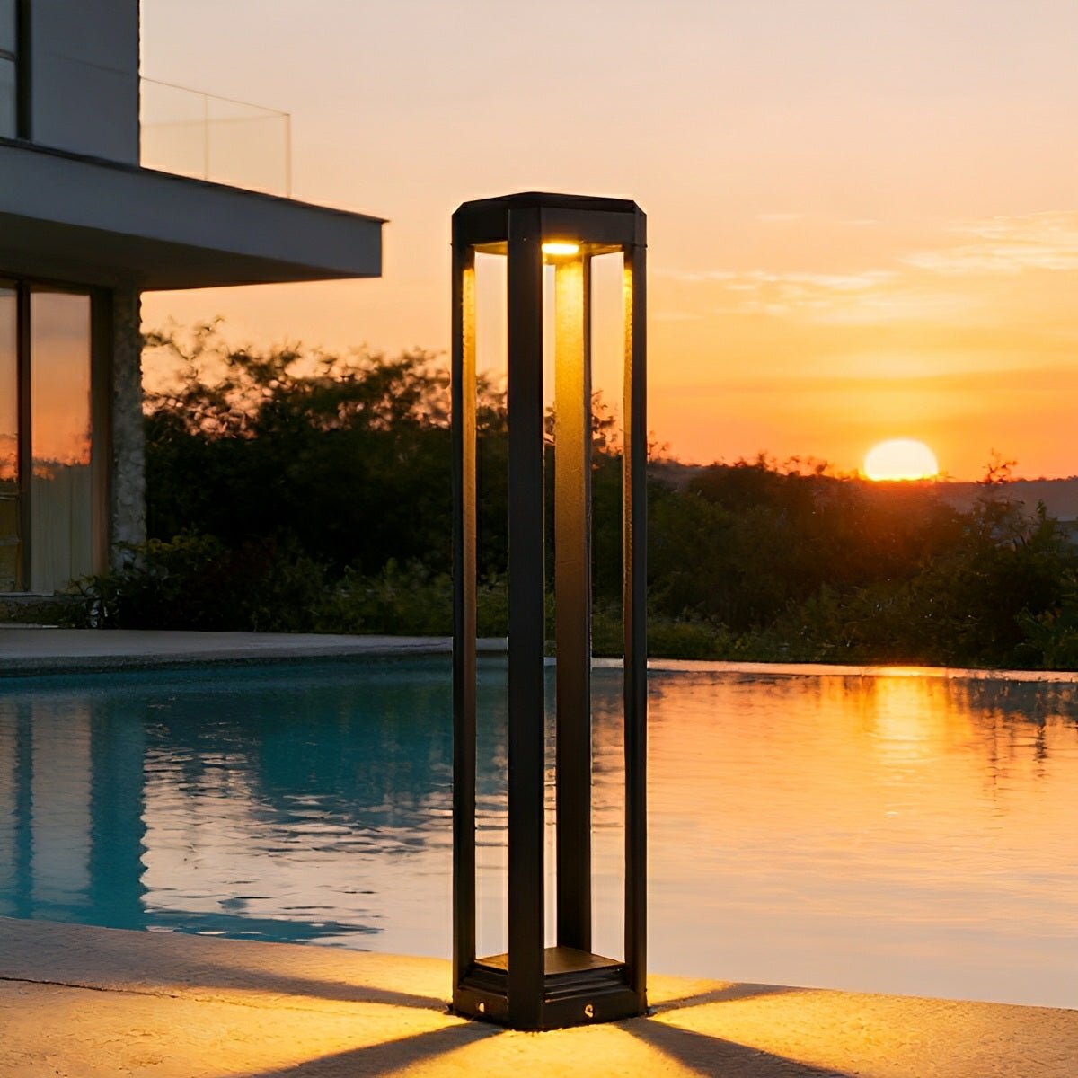 Modern Minimalist Rectangle Hollow Waterproof Black Pathway Post Light - Flyachilles