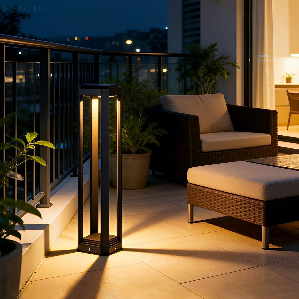 Modern Minimalist Rectangle Hollow Waterproof Black Pathway Post Light - Flyachilles