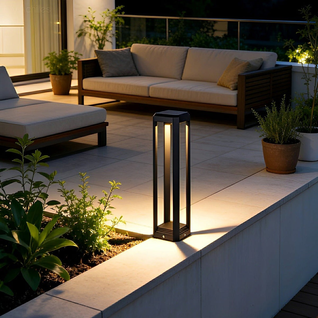 Modern Minimalist Rectangle Hollow Waterproof Black Pathway Post Light - Flyachilles