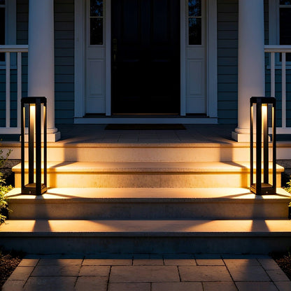Modern Minimalist Rectangle Hollow Waterproof Black Pathway Post Light - Flyachilles