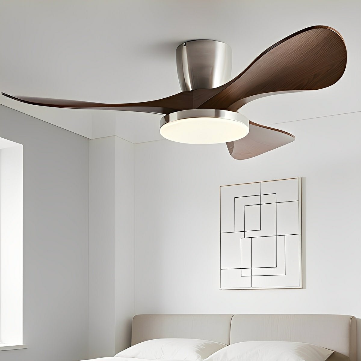 Modern Minimalist Sculptural DC Motor Reverse Ceiling Fan with Light - Flyachilles