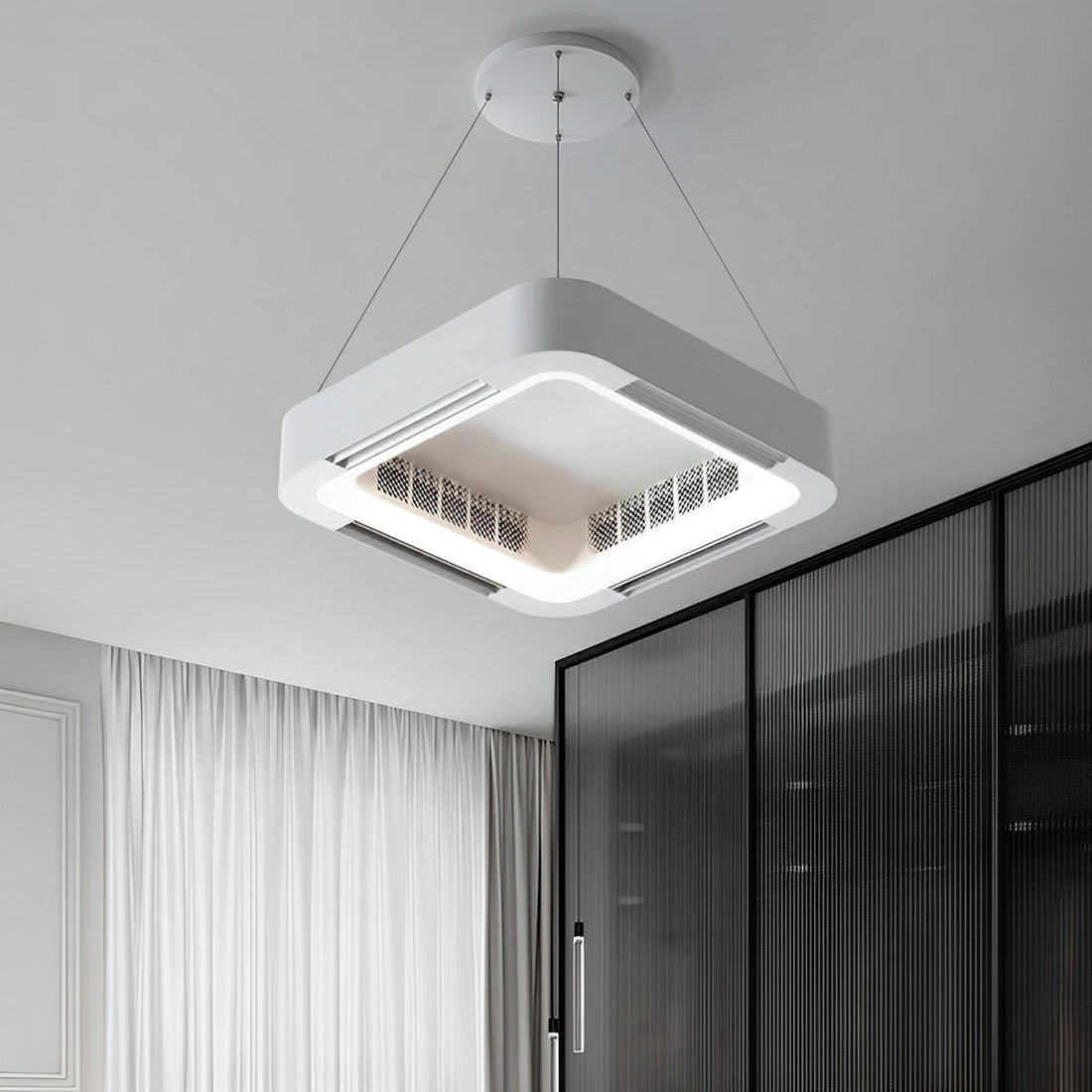 Modern Minimalist Square Mainless Lighting LED Indoor Pendant Fan Lights - Flyachilles