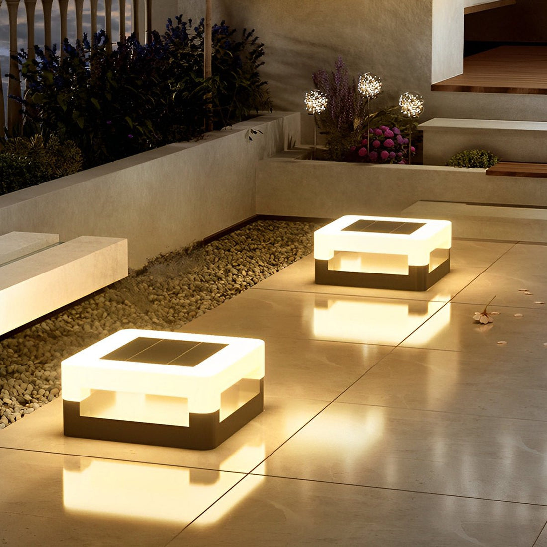 Modern Minimalist Waterproof Solar Square LED Outdoor Post Lights - Flyachilles