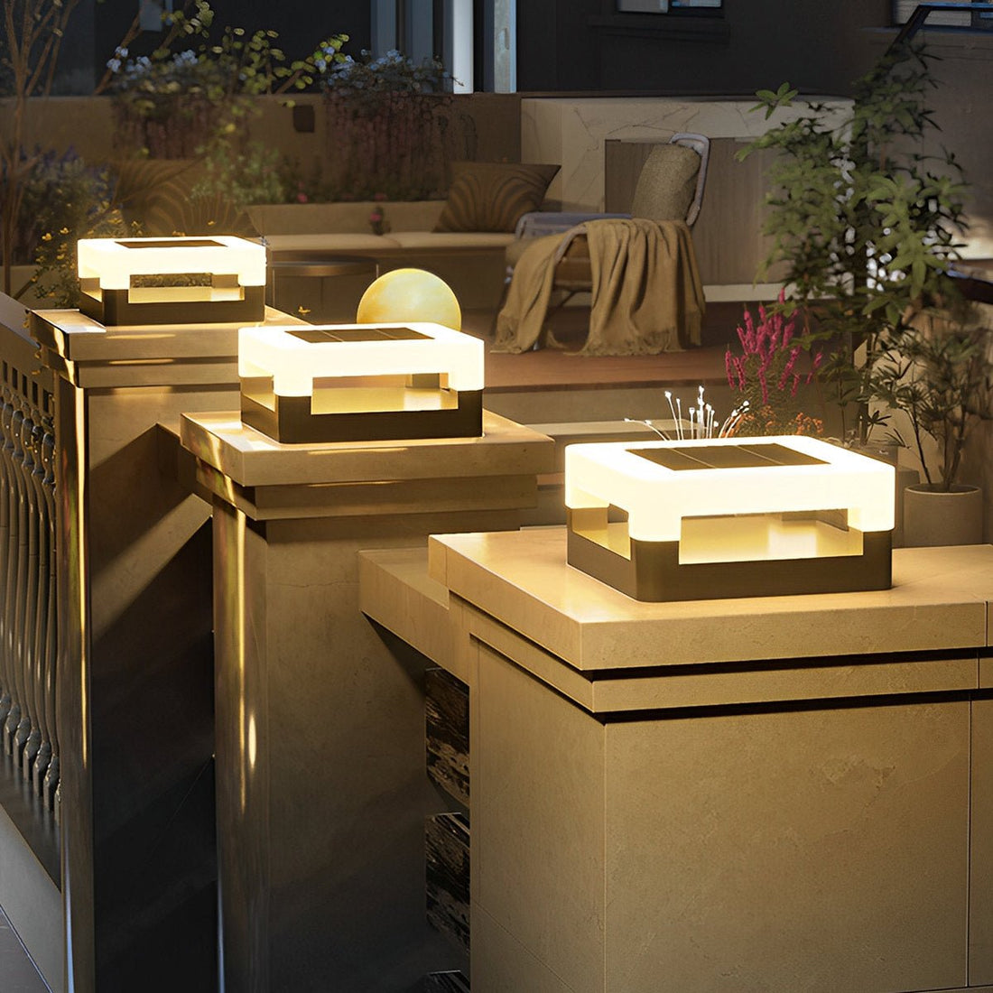 Modern Minimalist Waterproof Solar Square LED Outdoor Post Lights - Flyachilles