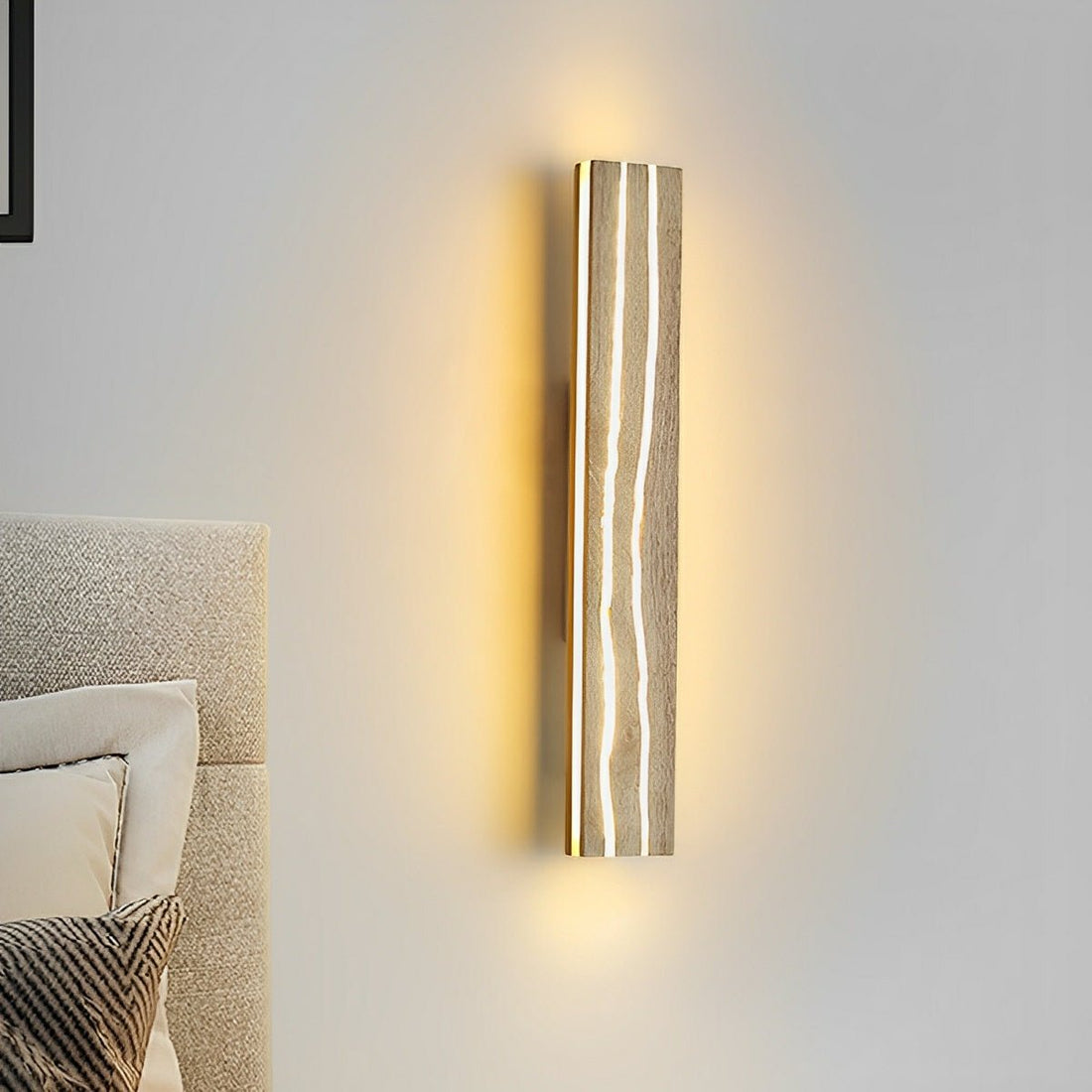 Modern Minimalist Wood Crazed Texture LED Long Strip Indoor Wall Sconce - Flyachilles