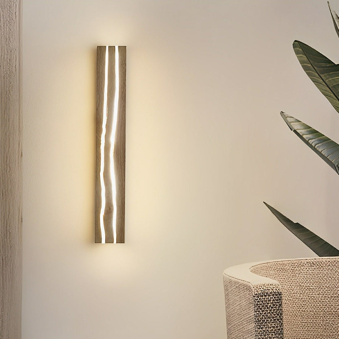 Modern Minimalist Wood Crazed Texture LED Long Strip Indoor Wall Sconce - Flyachilles