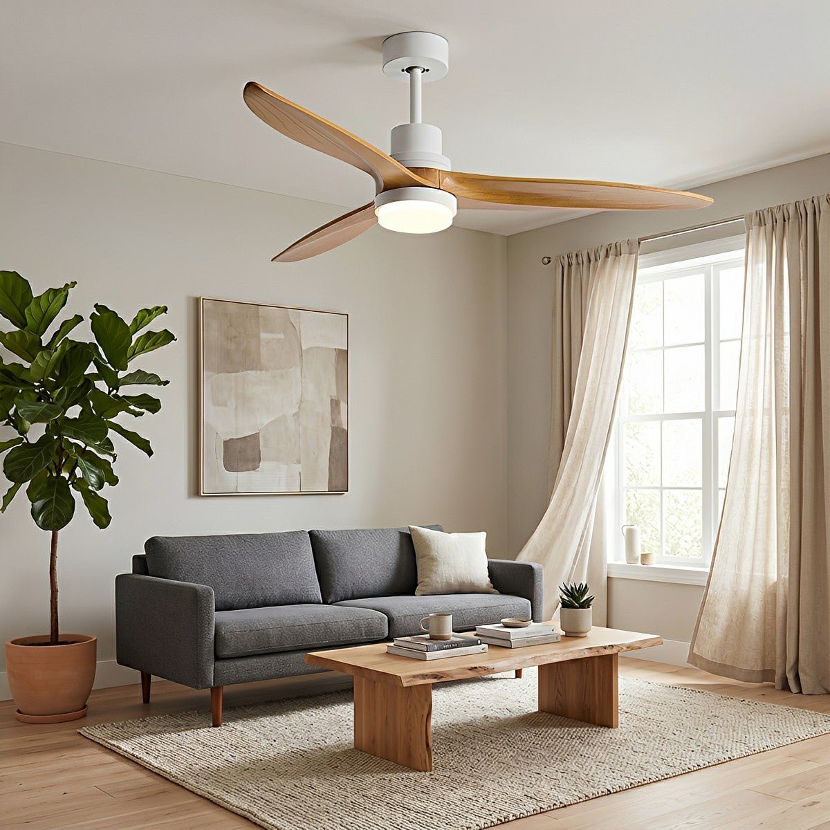 Modern Minimalist Wood DC Motor Reversible Ceiling Fan with Light - Flyachilles