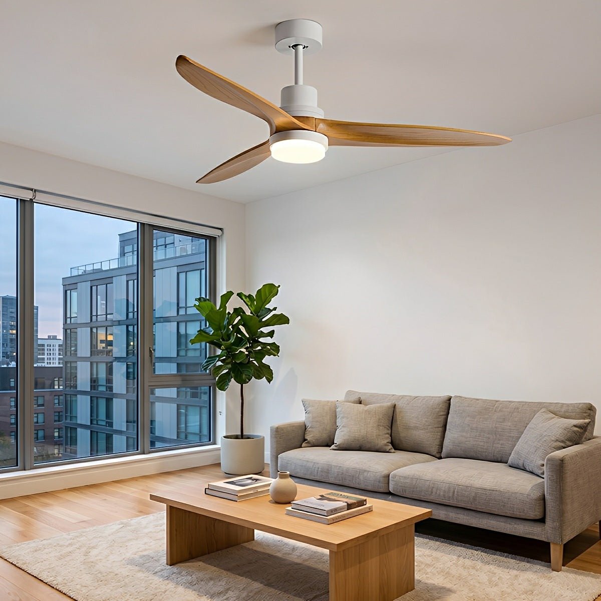 Modern Minimalist Wood DC Motor Reversible Ceiling Fan with Light - Flyachilles