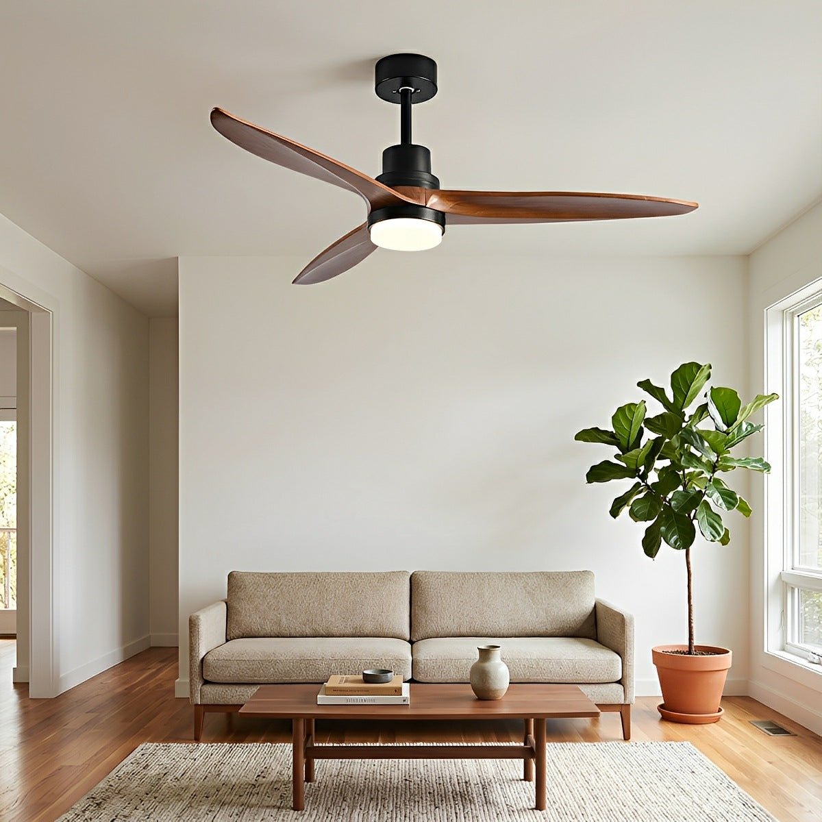 Modern Minimalist Wood DC Motor Reversible Ceiling Fan with Light - Flyachilles