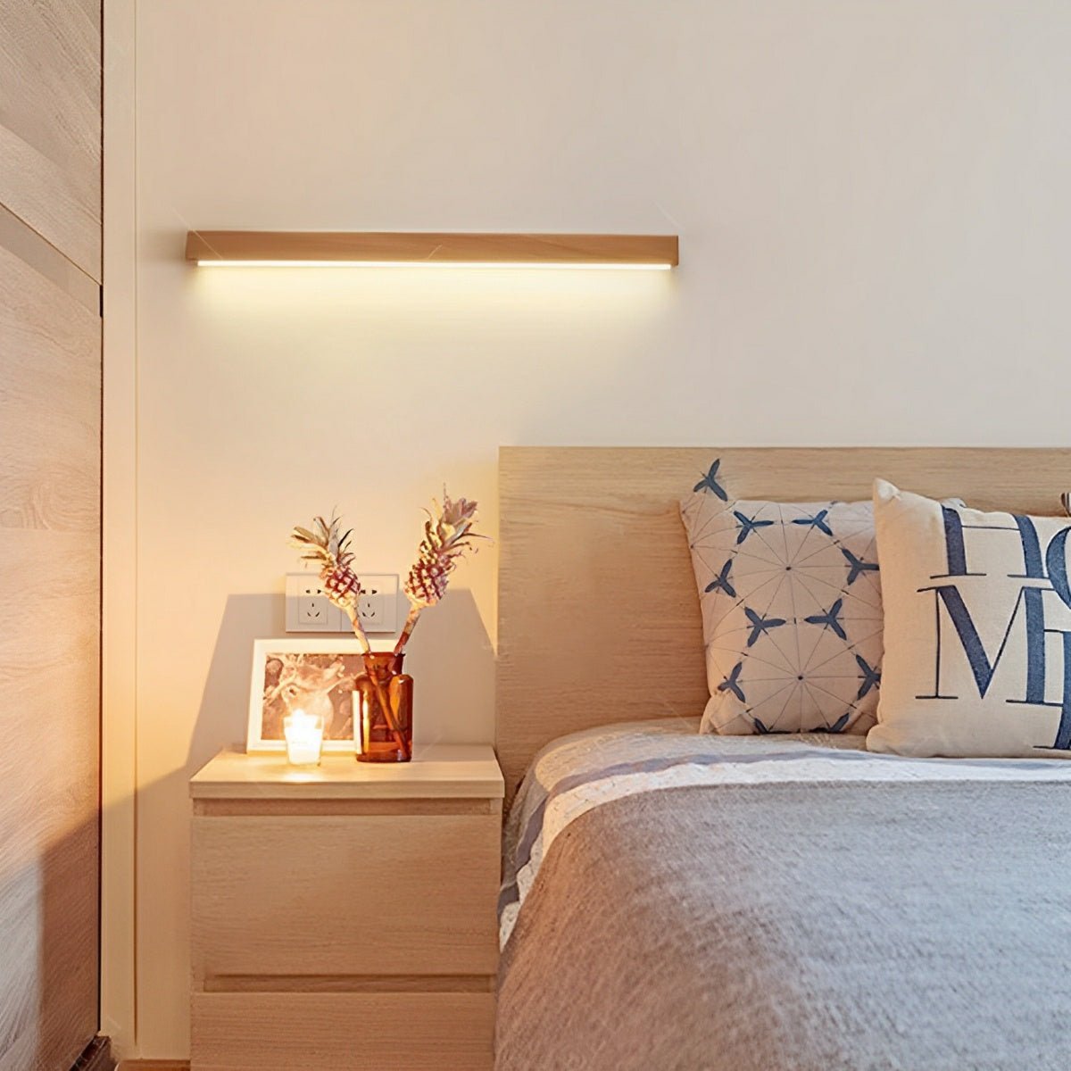 Modern Minimalist Wood Down LED Long Strip Indoor Wall Sconce - Flyachilles