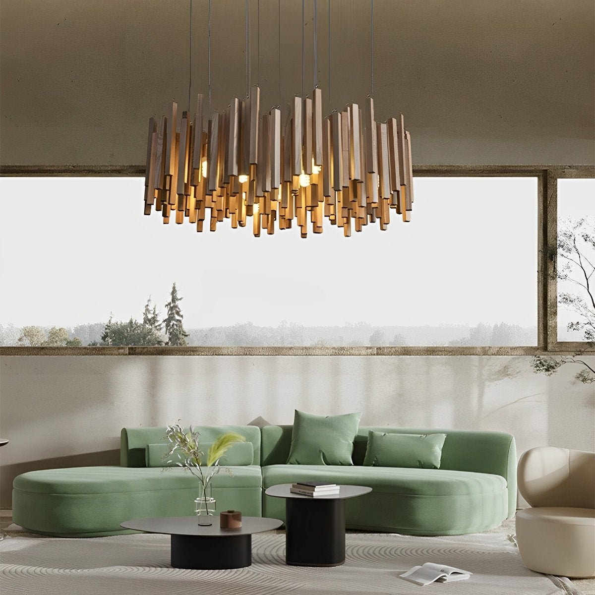 Modern Minimalist Wood Firewood Stick Chandelier Light - Flyachilles