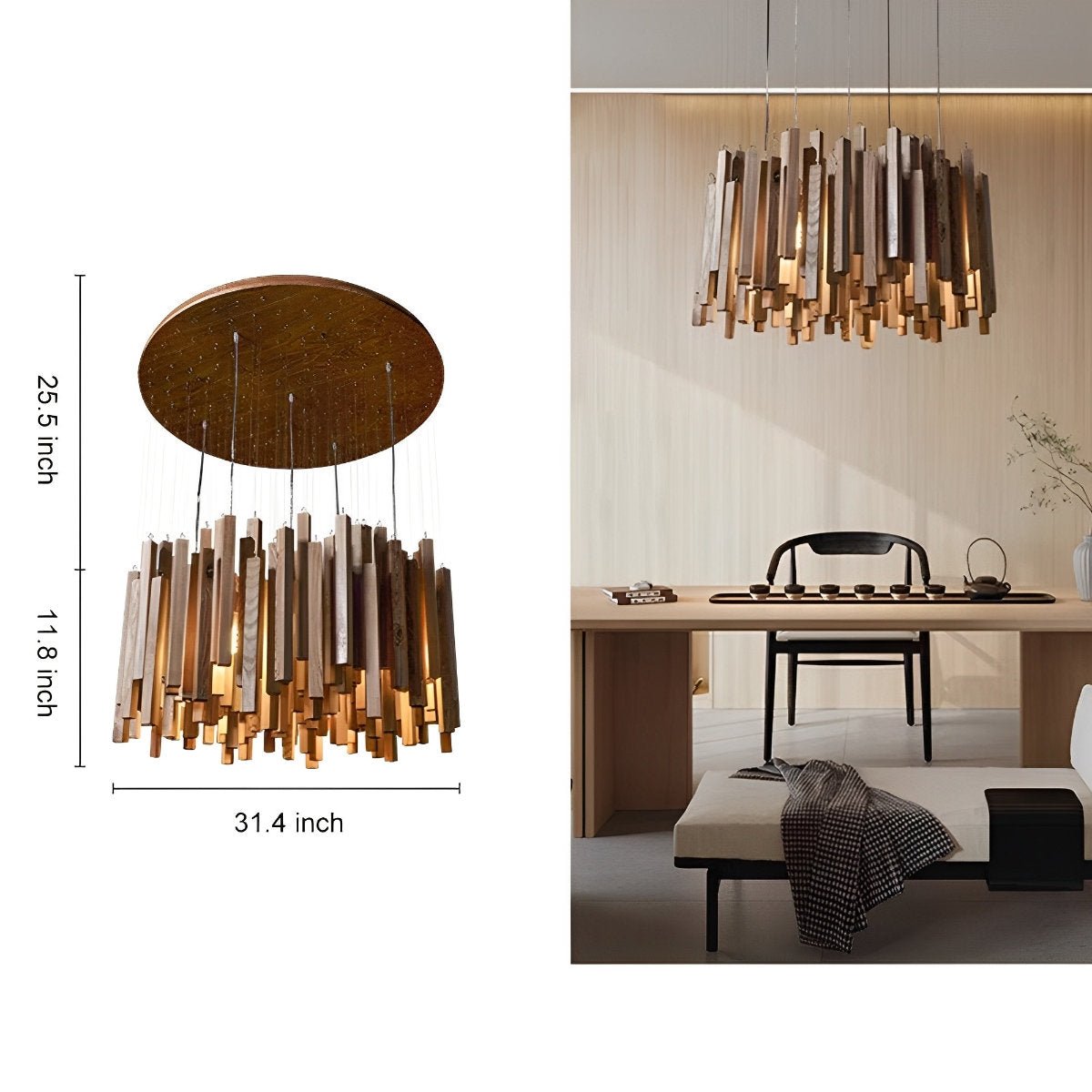 Modern Minimalist Wood Firewood Stick Chandelier Light - Flyachilles