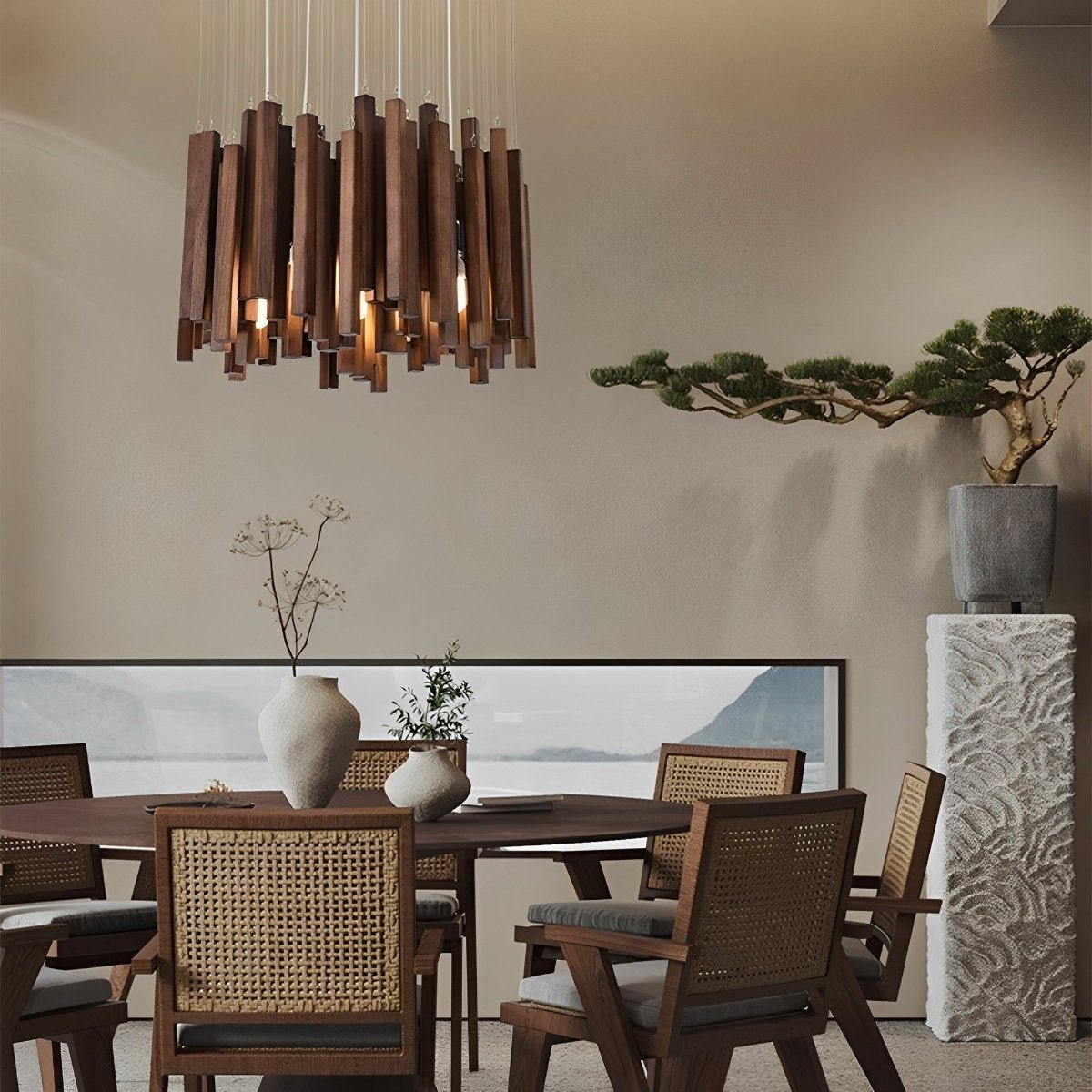tobacco stick chandelier Round Wood Firewood Stick Luxury Pendant Lighting Ceiling Light Hanging Lamp 23.62