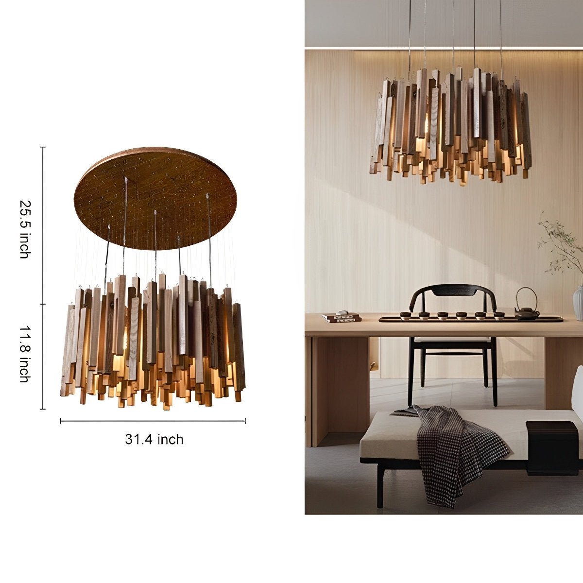 Modern Minimalist Wood Firewood Stick Chandelier Light - Flyachilles