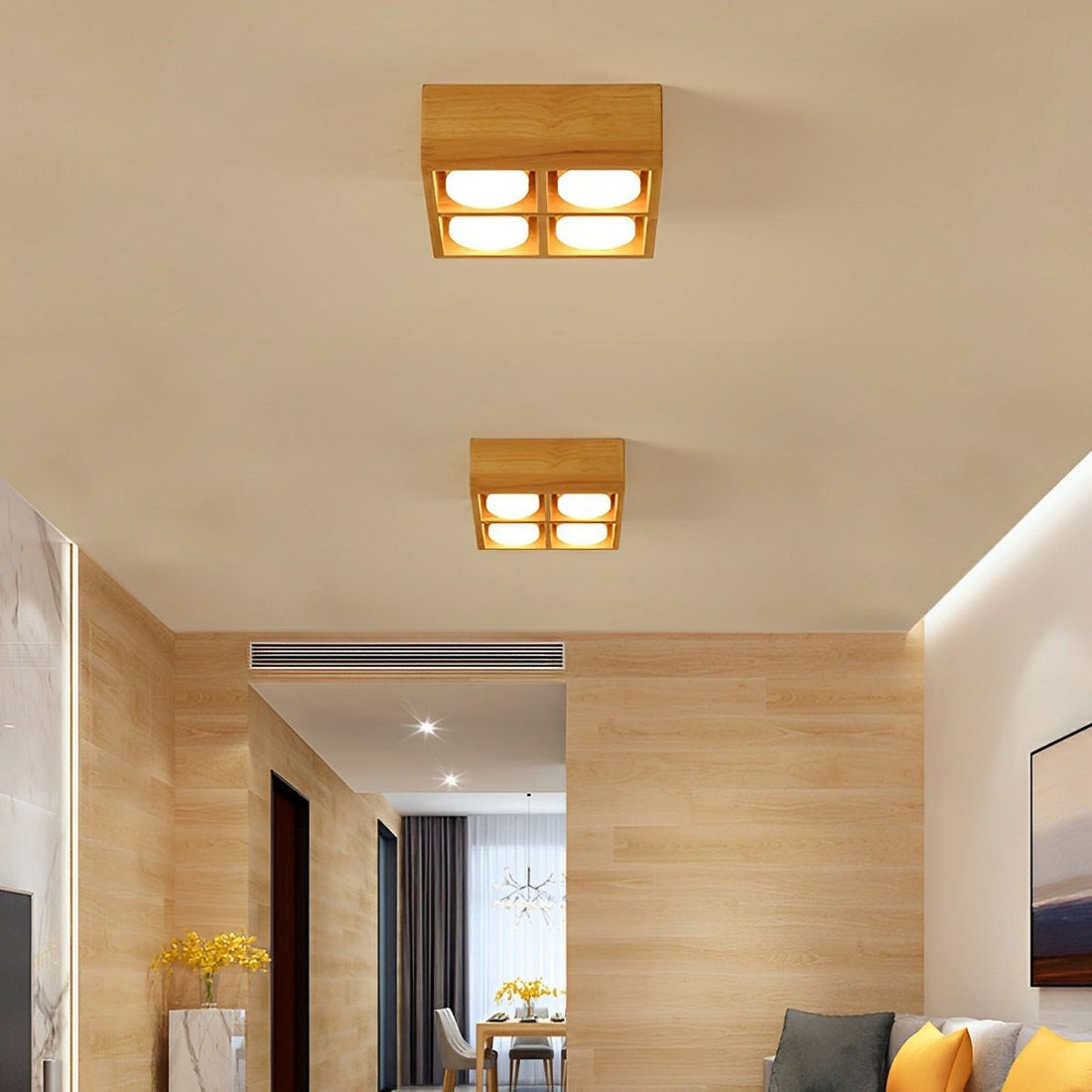 Modern Minimalist Wood Square LED Indoor Ceiling Spot Light - Flyachilles