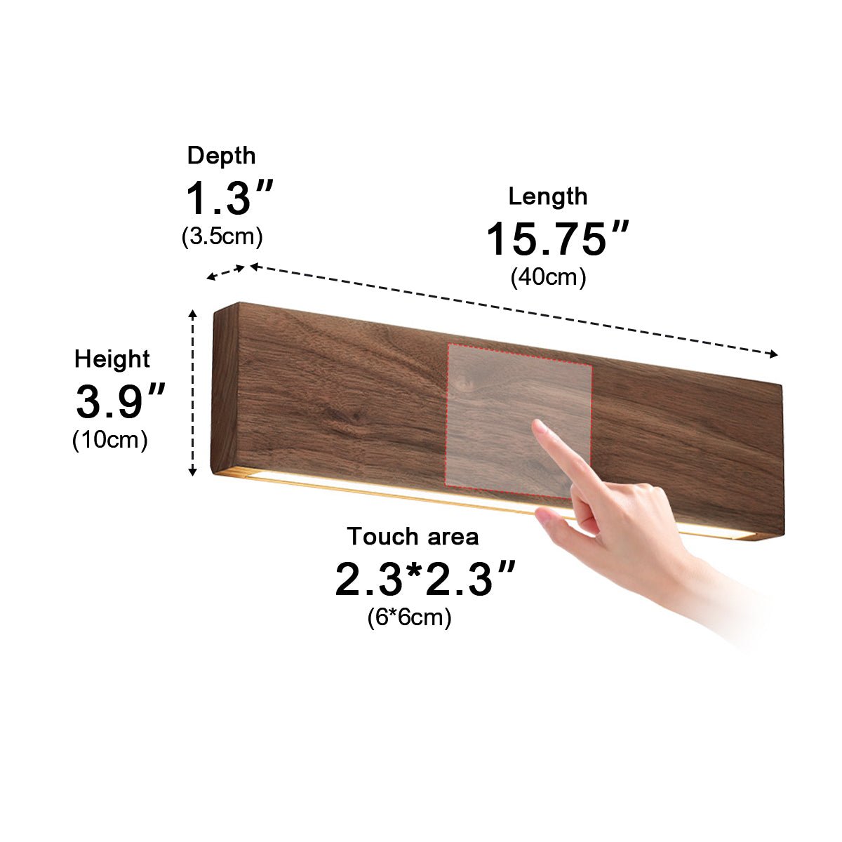 Modern Rectangular Wood Touch Dimming LED Wall Sconce - Flyachilles