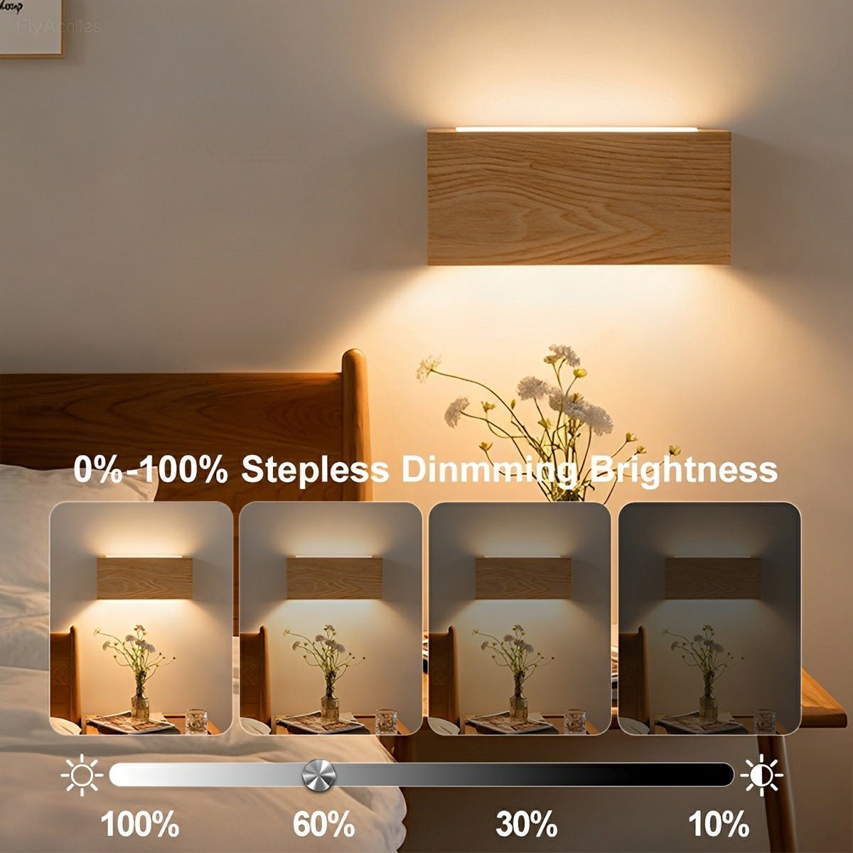 Modern Rectangular Wood Touch Dimming LED Wall Sconce - Flyachilles