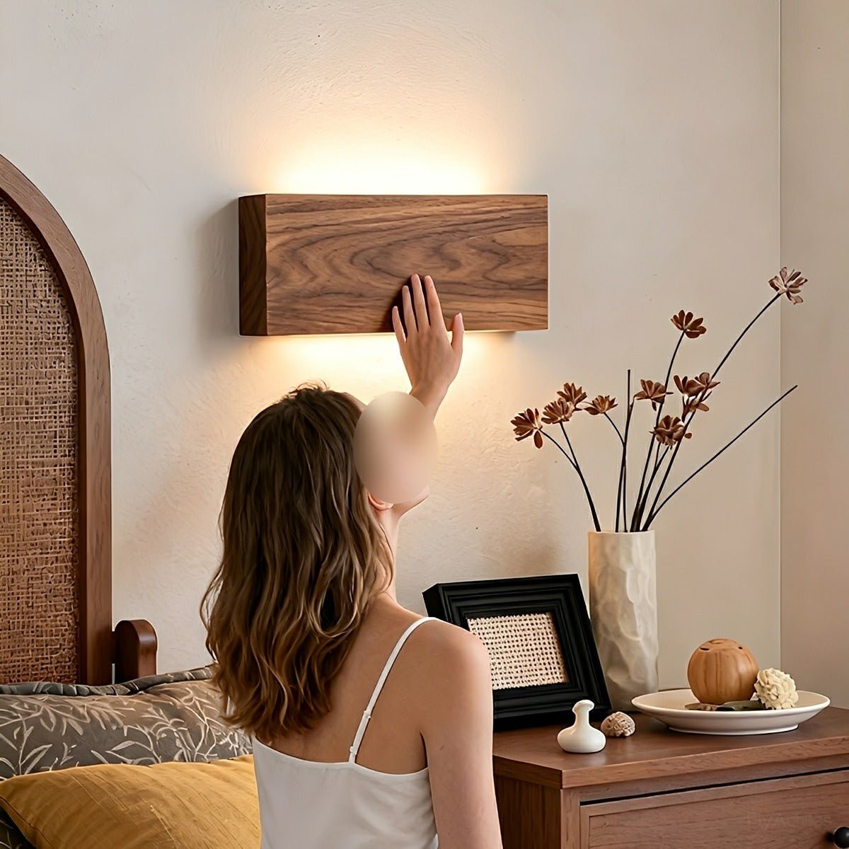 Modern Rectangular Wood Touch Dimming LED Wall Sconce - Flyachilles