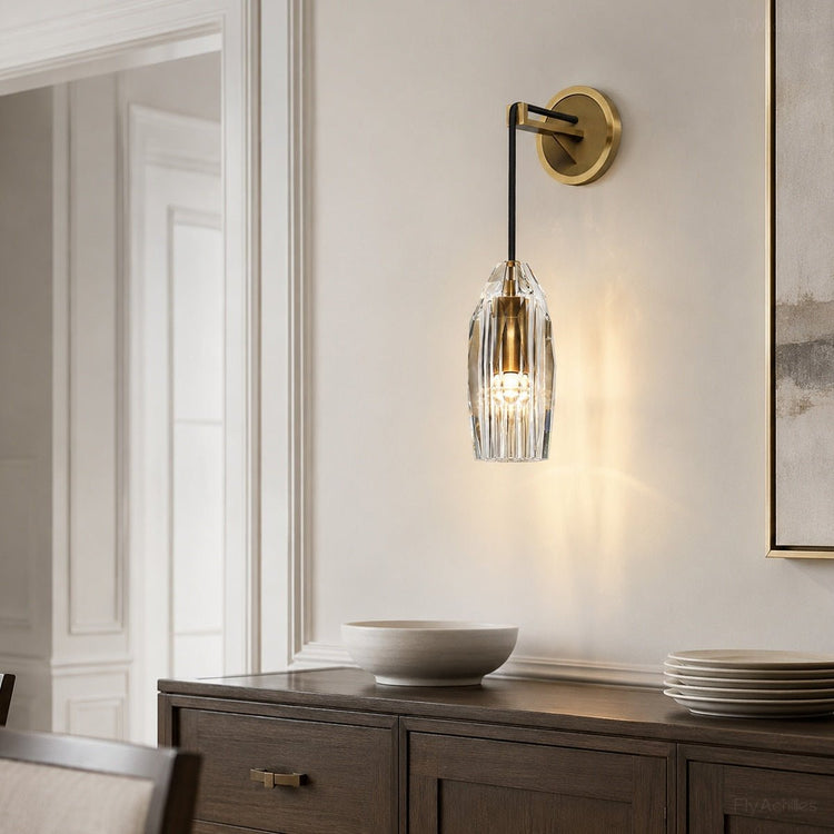 Modern Ribbed Crystal Wall Sconce - Flyachilles