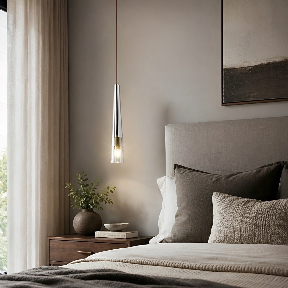Modern Slim Conical Crystal Pendant Light - Flyachilles