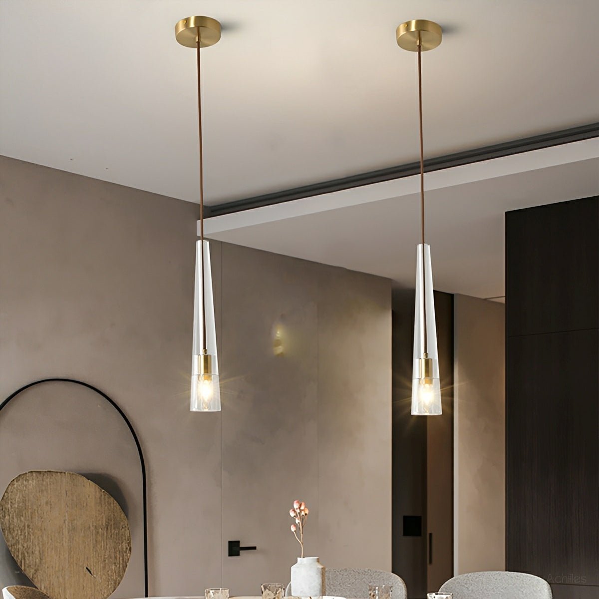 Modern Slim Conical Crystal Pendant Light - Flyachilles