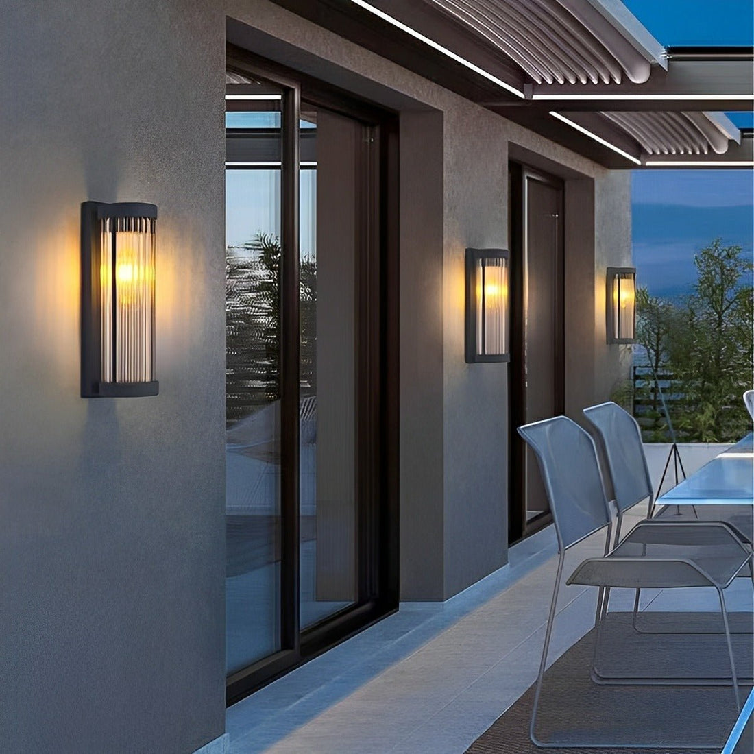 Modern Solar Waterproof Cylinder Striped Glass Outdoor LED Porch Wall Lights - Flyachilles