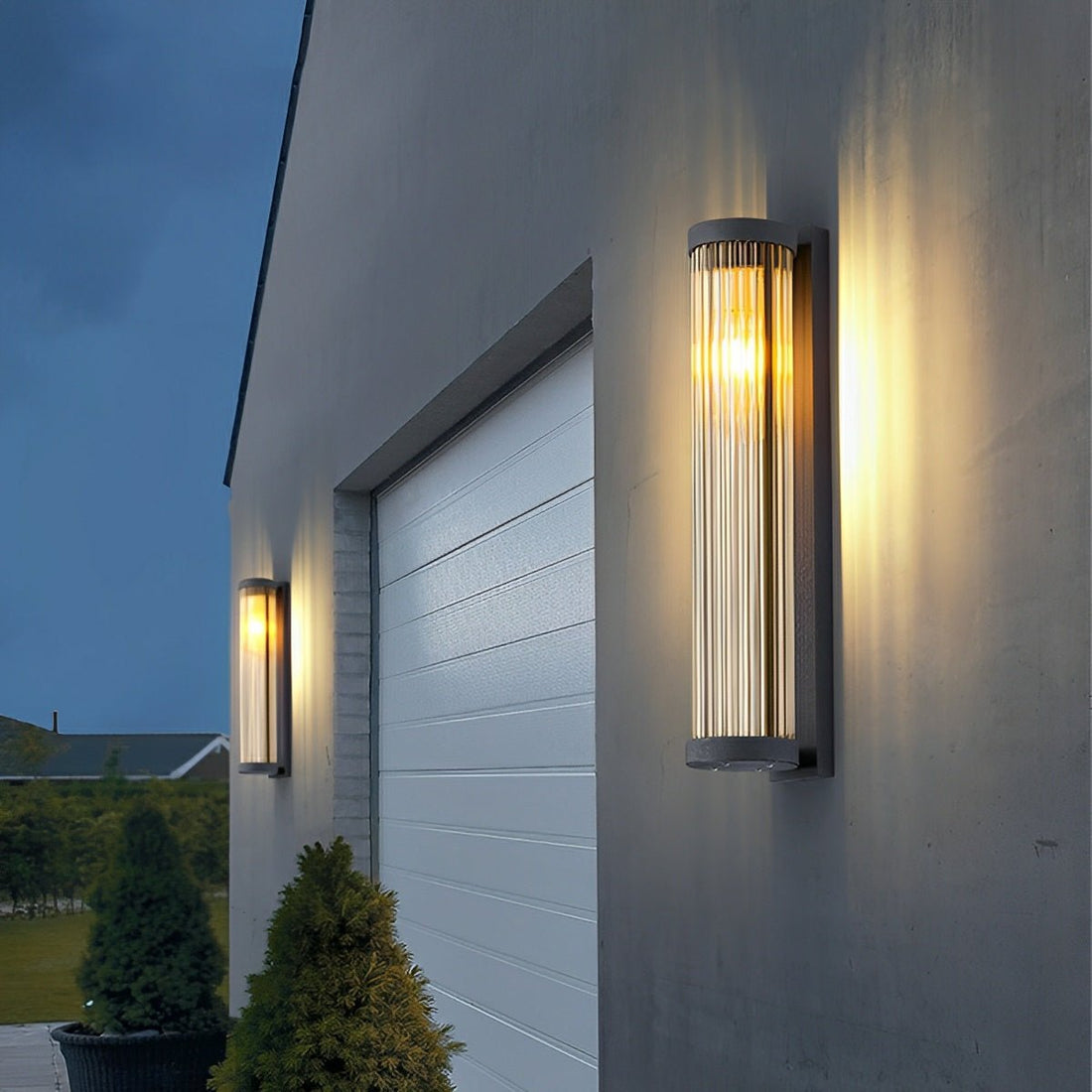Modern Solar Waterproof Cylinder Striped Glass Outdoor LED Porch Wall Lights - Flyachilles