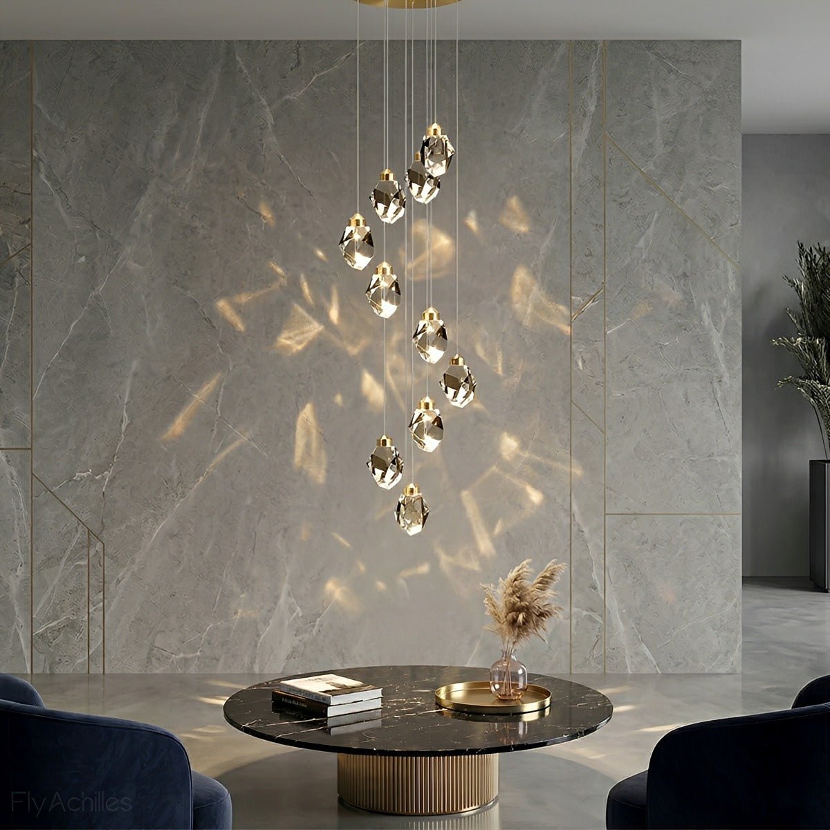 Modern Spiral Crystal Droplets Staircase Chandelier Modern Spiral Crystal Staircase Chandelier - Flyachilles