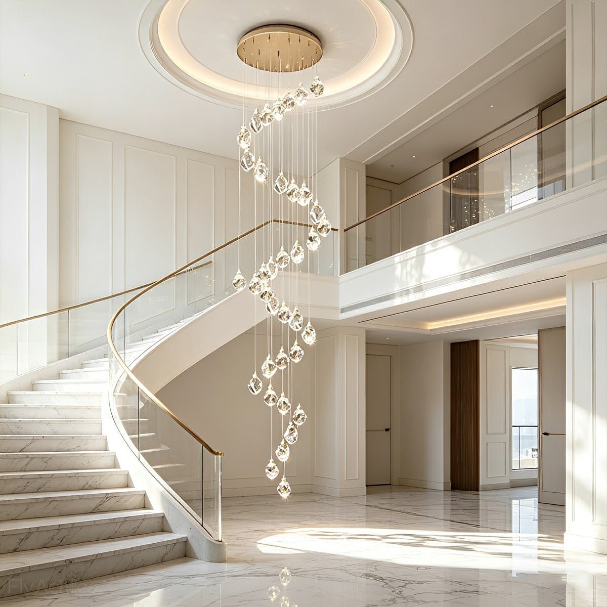 Modern Spiral Crystal Droplets Staircase Chandelier Modern Spiral Crystal Staircase Chandelier - Flyachilles