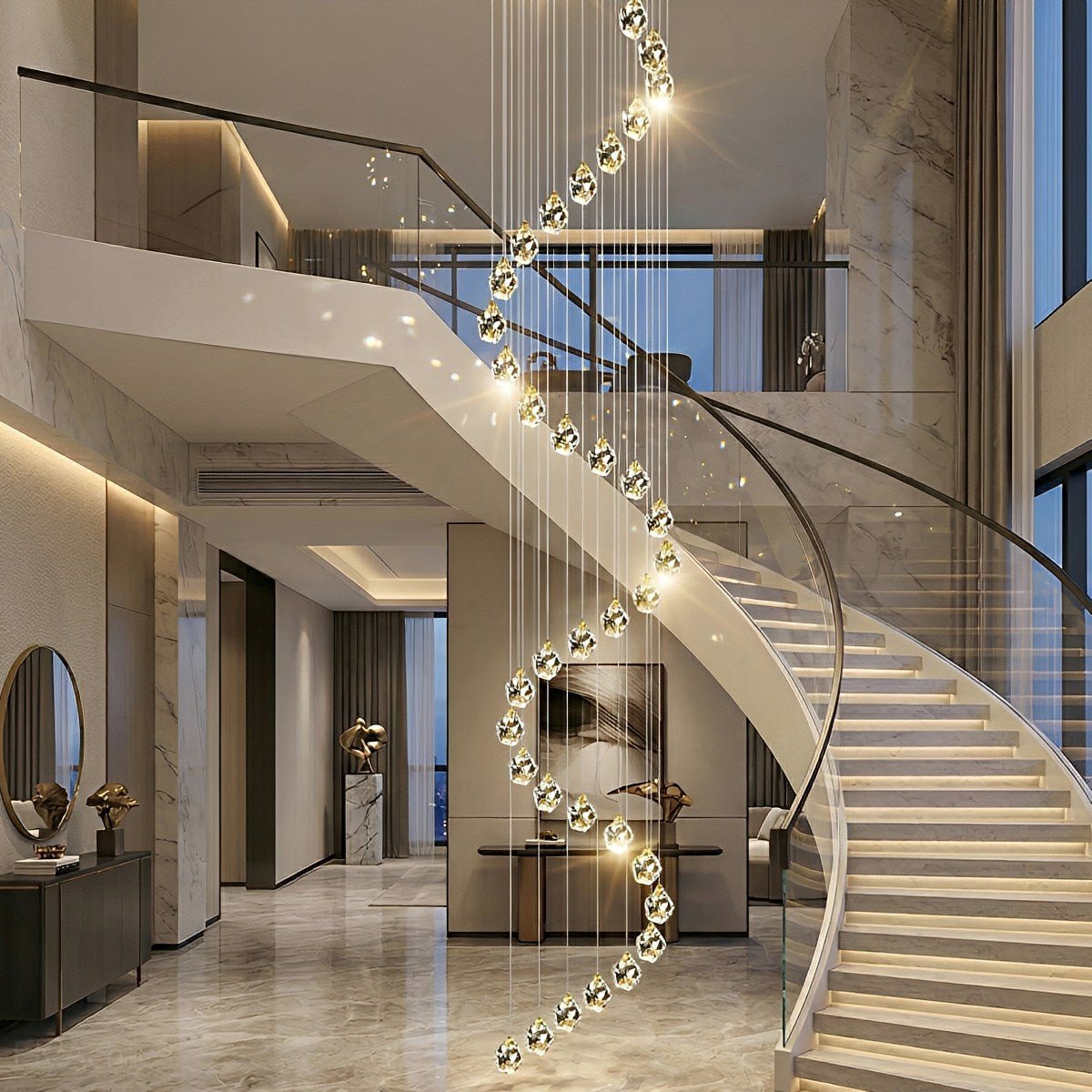 Modern Spiral Crystal Droplets Staircase Chandelier Modern Spiral Crystal Staircase Chandelier - Flyachilles
