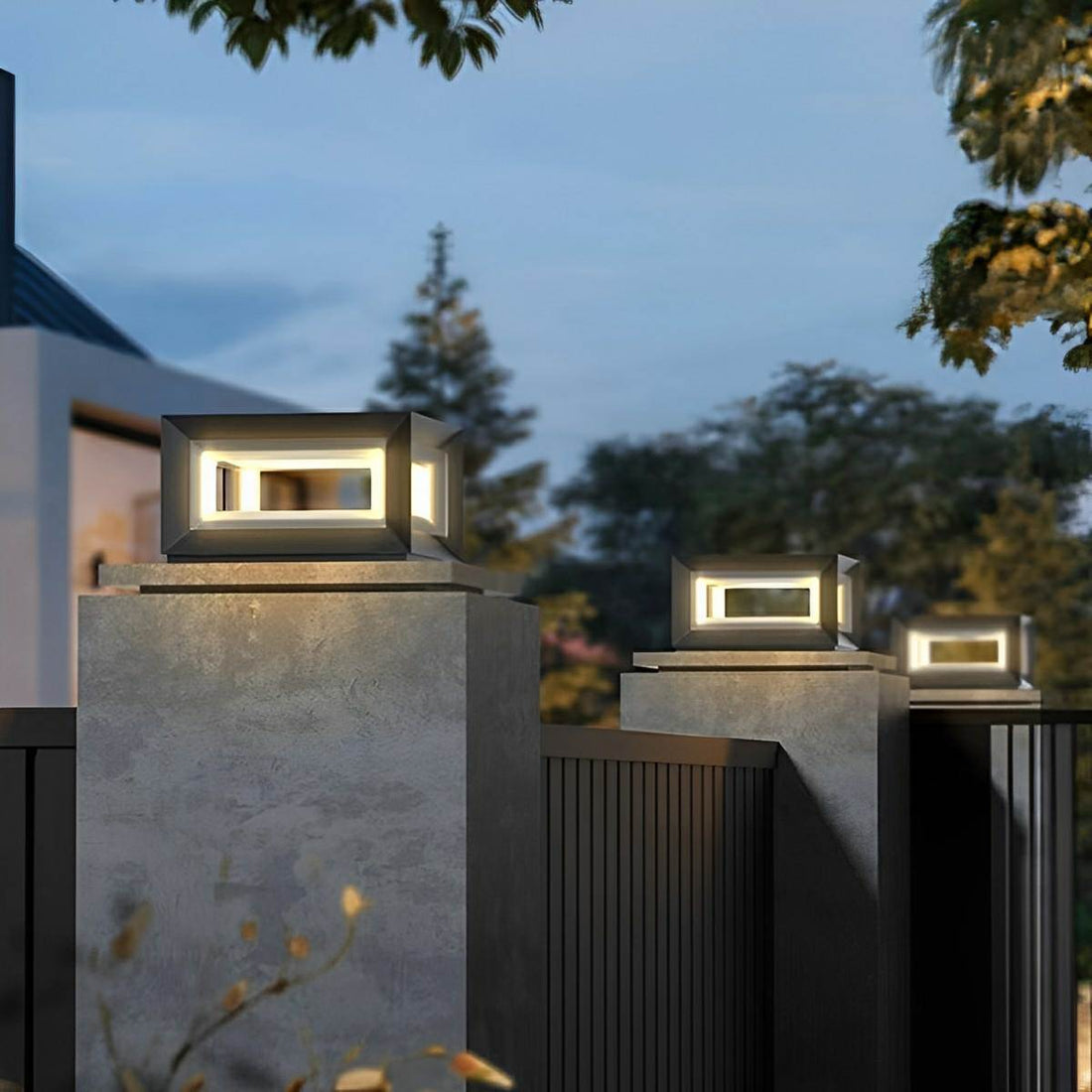 Modern Stainless Steel Waterproof Solar Square LED Outdoor Post Lights - Flyachilles
