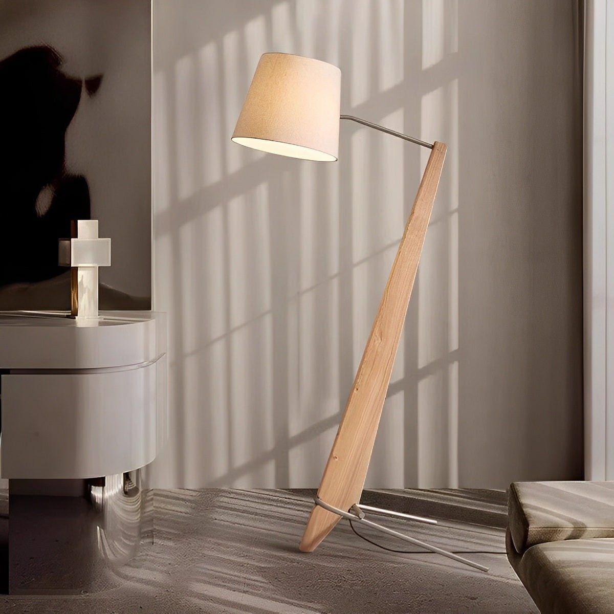 Modern Tilt Wood Fabric Drum Shade Floor Lamp - Flyachilles