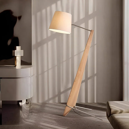 Modern Tilt Wood Fabric Drum Shade Floor Lamp - Flyachilles