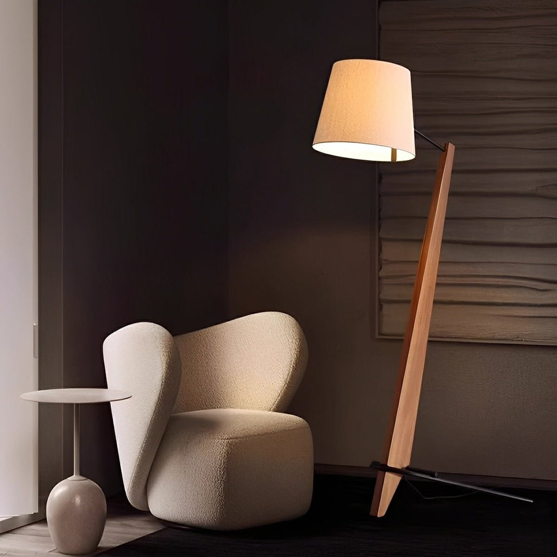 Modern Tilt Wood Fabric Drum Shade Floor Lamp - Flyachilles