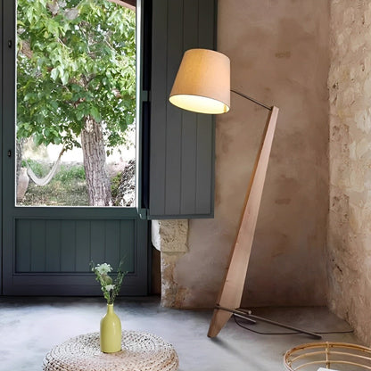 Modern Tilt Wood Fabric Drum Shade Floor Lamp - Flyachilles