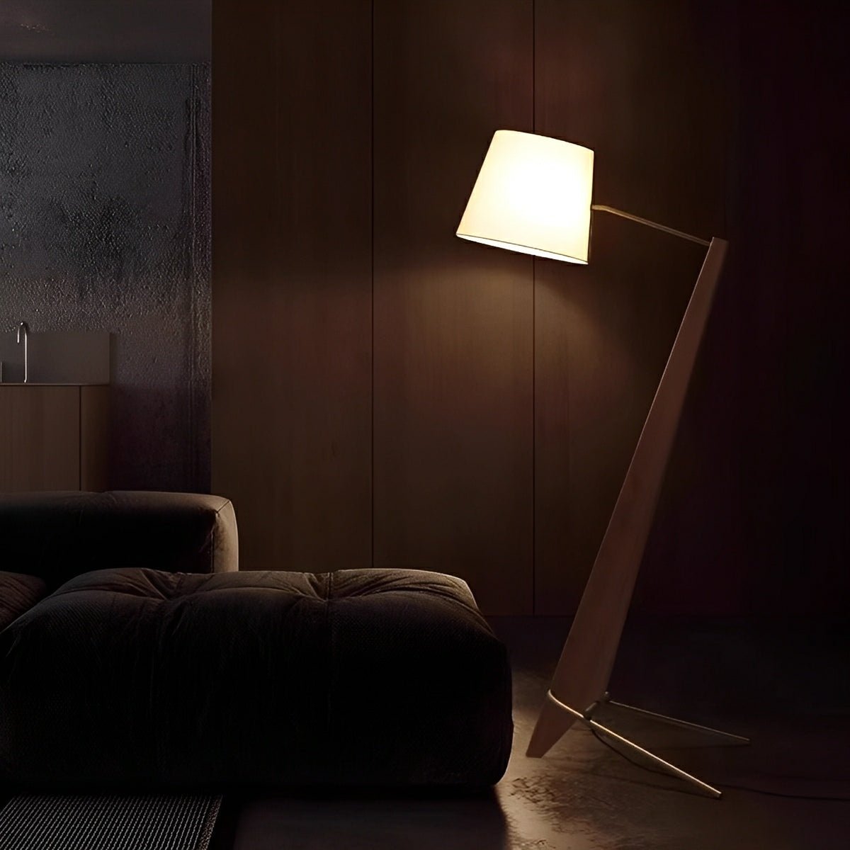 Modern Tilt Wood Fabric Drum Shade Floor Lamp - Flyachilles